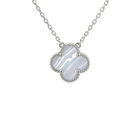 BRANDNEW 18K WHITE GOLD 15mm CHALCEDONY NECKLACE 16-18 INCHES - Picture 9 of 11